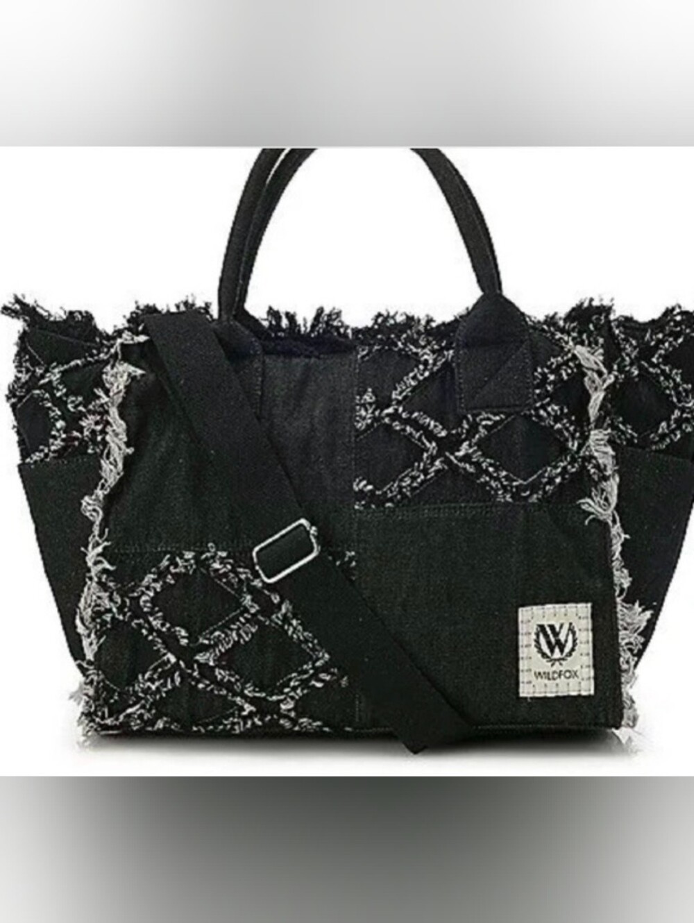 Wildfox Black Tote Bag with Frayed White Trim